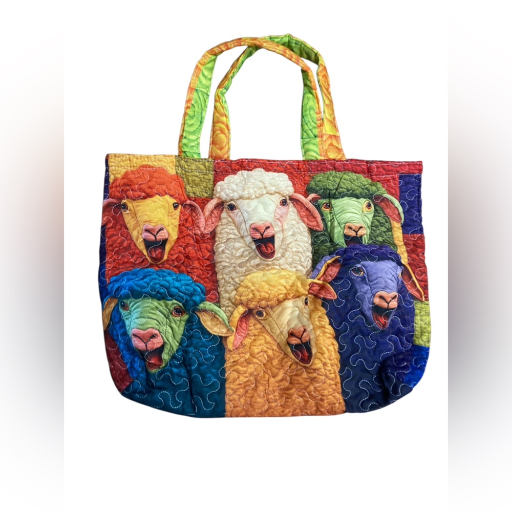 Colorful Sheep Print Quilted Tote Bag